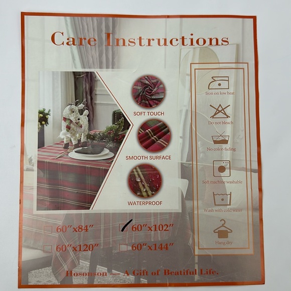 New Hosonson Plaid Table Cloth. New. 60” X 102”. Gray Black White and Red. - Picture 3 of 5